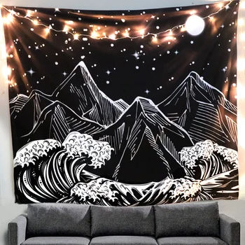 

Night Mountain Wave Wall Mandala Tapestry Wall Cloth Hanging Art Tapestry Boho Decor Psychedelic Hippie Wall Carpet 150x130cm