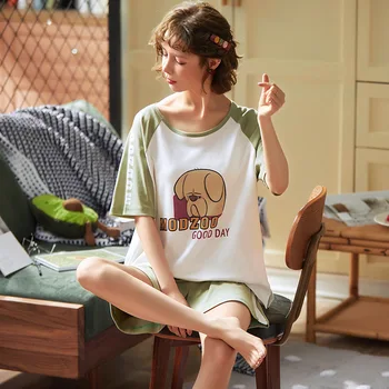 

2020 Summer Women's Cotton Short-Sleeved Shorts Leisure Tops Pajamas Set Comfortable Breathable Cheap Price Women's Home Clothes