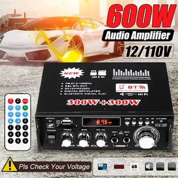 

12/110V 600W Home Amplifiers Audio bluetooth Amplifier Subwoofer Home Theater Sound System Mini Professional Amplifier W/Remote