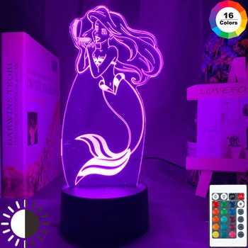 

The Little Mermaid Princes Ariel Figure Baby Led Night Light Touch Sensor Colorful Nightlight for Girls Room Decor Table Lamp 3d