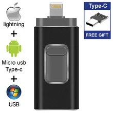 Подарок type-C адаптер 3в1 64 ГБ 32 ГБ 16 ГБ металлический USB OTG iFlash Drive HD USB флеш-накопители для iPhone для iPad для iPod и Android