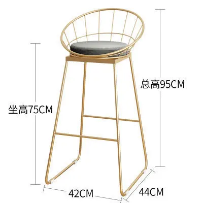 Простой барный стул из кованого железа бар стул золото высокий табурет современный обеденный стул железный стул отдыха Nordic барный стул 45/65/75/85 см - Цвет: 75cm gold