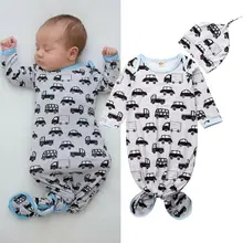 Пеленальное Одеяло для новорожденных мальчиков и девочек с принтом автомобиля; хлопковый спальный мешок; комбинезон+ шапочка; комплект одежды для сна; Прямая поставка