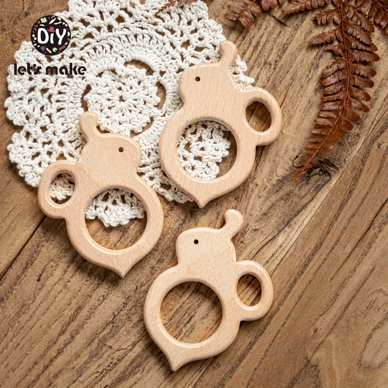 Let's Make Baby Teether Wooden Rodent Bunny Ear 1pc Bee BPA Free Animal Beech Pendant For Pacifier Baby Products For Newborns
