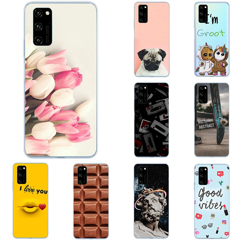 Мягкий чехол для Huawei Honor V30 V30Pro Premium прозрачный из ТПУ V 30 грязеотталкивающий