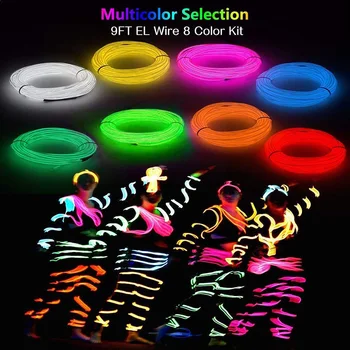 

8Pcs Multi-Colors EL Wire Neon Rope Lights Blue Red White Green Pink Lemon for Halloween Christmas Party DIY Decoration CLH@8