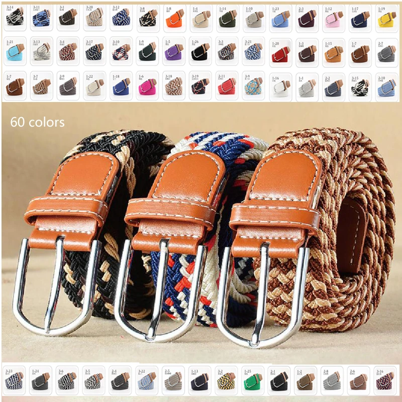 mens brown belt Multi-colored Belt Young Student Pin Buckle Woven Belt Casual Canvas Elastic Expandable Braided Stretch Belt Plain Webbing Strap black leather belt