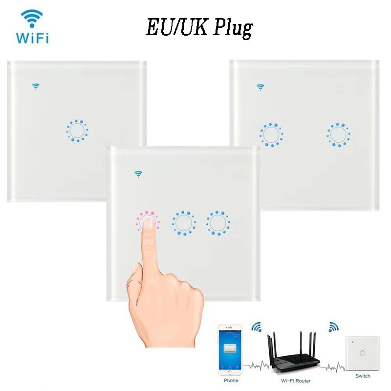 

Wifi Touch Switch 1/2/3 Gang Samrt Switch Panel Wireless Smart Remote Control Remote Control APP with Alexa Google Home