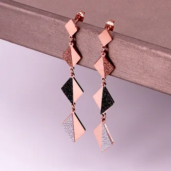 

Large and small semi-brushed diamond long earrings fashionable women's versatile three-color sand earrings