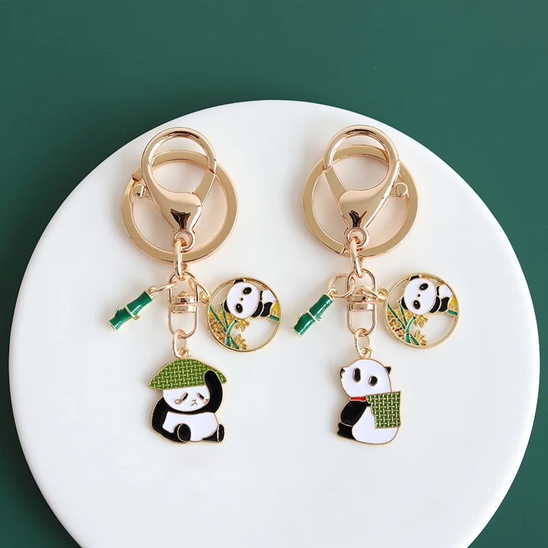 Kawaii Chinese Panda Bamboo Keychain Personalized Gift Phone Charm For Boyfriend Keyring Accessory Keychains for backpacks | Украшения и