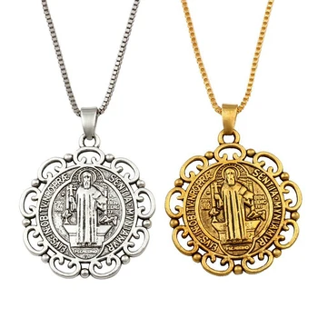 

10pcs / lot Antique gold Saint San Benedetto Cross Charm Pendant Necklaces 24 inches Chains Jewelry DIY A-238d1