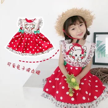 

summer girls dress rabbit pattern white red dot pattern cartoon design cute baby girls dresses