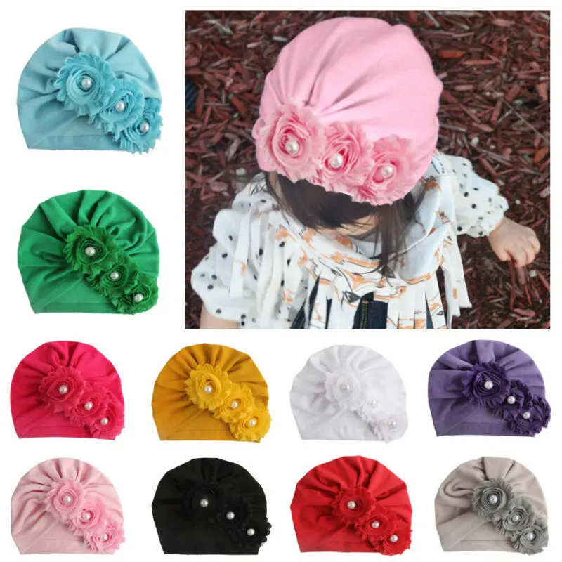 

Pudcoco Toddler Girls Head Scarf Sun Hat Elastic Flower Pearl Comfort Cap Baby Solid Color Sunflower Cap With Drill