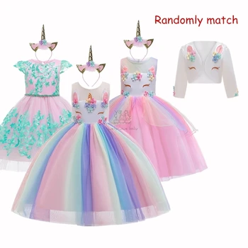 

Christmas Dress for girls Frozen 2 Lovly Unicorn Embroidery Beading Gauze Princess Elsa Party Girls Dress for Children Clothes