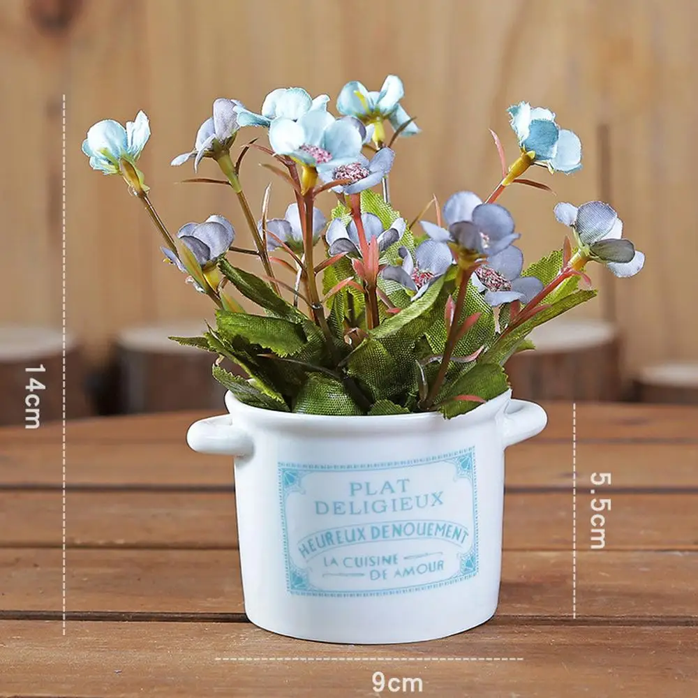 Ceramic Pots Artificial Plants Potted Living Room Desk Decorative Flowers home decoration accessories цветы bladeren#FO09 - Цвет: Blue