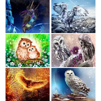 

5D Diamond Mosaic Painting Owl Glow DIY Diamond Embroidery Snow And Flame Sets Animal Picture Of Diamonds Home Decoration T56
