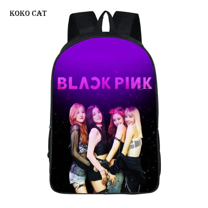 

Customized Fashion Black Pink Printed Teenagers Girls Backpack Children Travel Backbag Headphone Port Sac A Dos Mochila Hombre