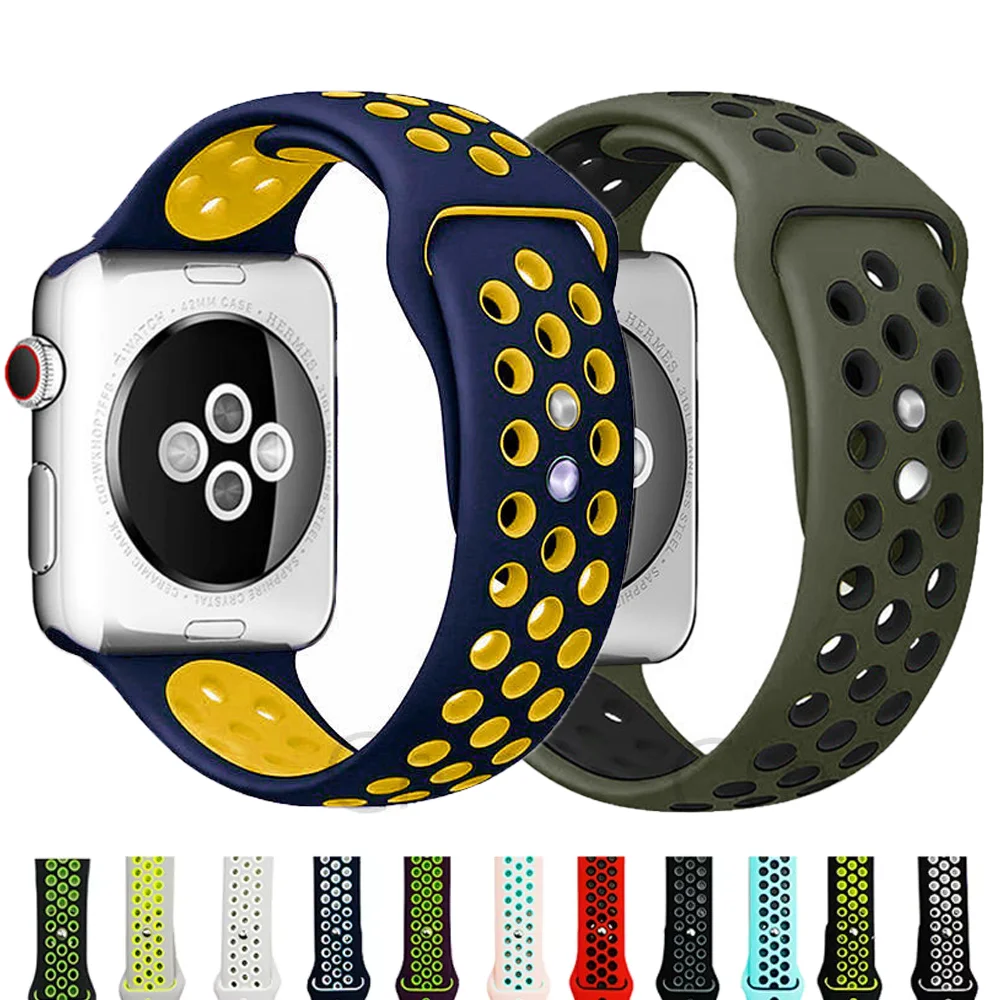 Ремешок силиконовый для apple watch band 44 мм 42 40 38 браслет смарт-часов correa iwatch 6 5 se 4 3 7 45 м