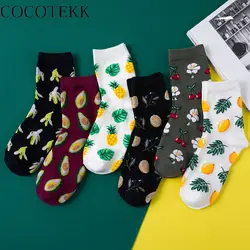 Женские носки, корейские хлопковые Разноцветные носки с забавными фруктами, лимонами, авокадо, фламинго, счастливые носки, рождественский