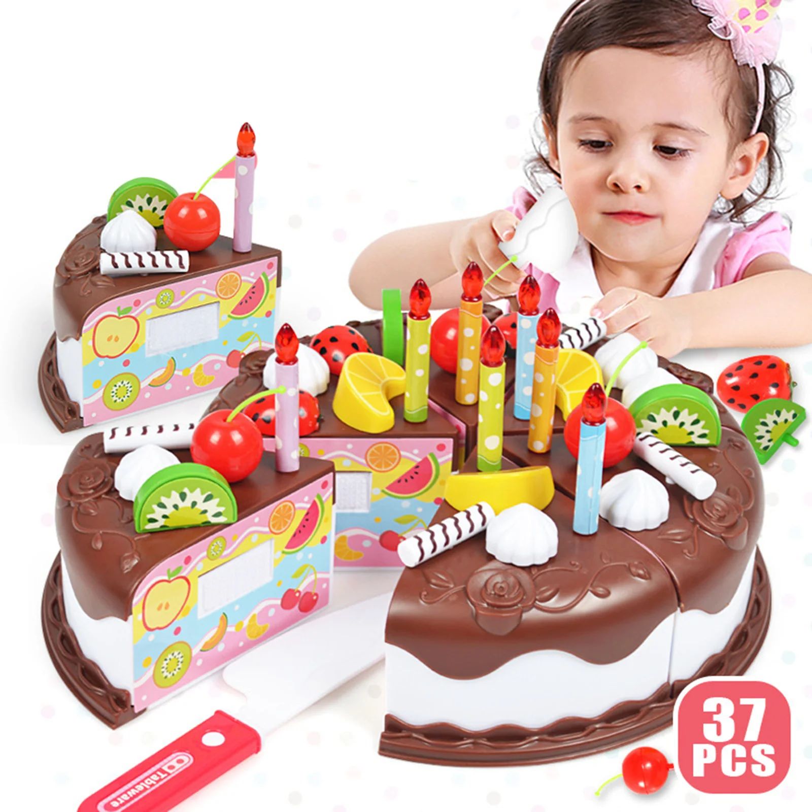 Kids Birthday Cake Toy for Baby & Toddlers with Counting Candles & Fruits, Gift Toys for 1 2 3 4 5 Years Old Boys and Girls