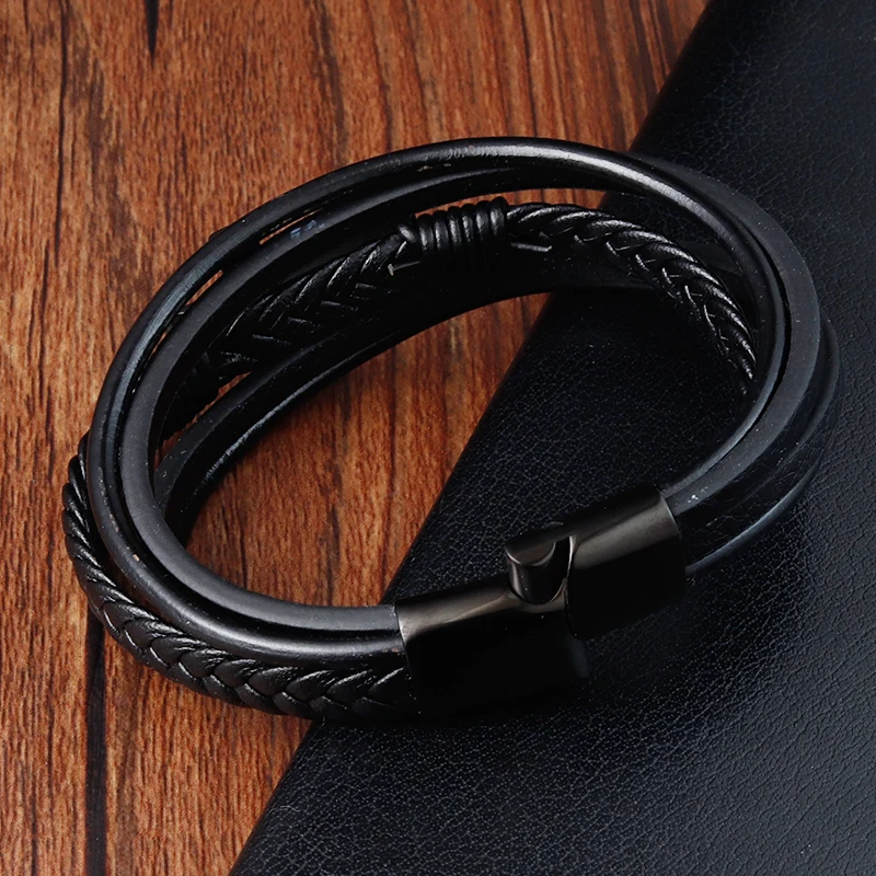 Luxury Multicolor Cross Design Classic Stainless Steel Men's Leather Bracelet Choose Handsome Men's Gifts - Image 4