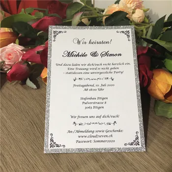 

50pcs Personalized Glitter Insert Cards Custom Single Page Color Printing Menu Invitation Card DIY Activity Cards Party Favors