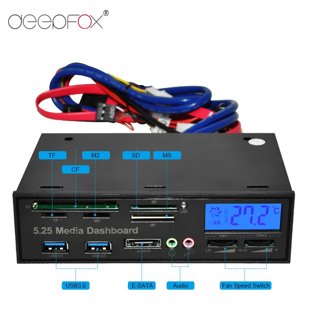 Deepfox Multifunctional Usb 3.0 Front Panel 5.25'' Media Dashboard E-sata  Ms Cf Tf Sd Card Reader 3.5mm Earphone Mic Interface - Internal Memory Card  Readers - AliExpress