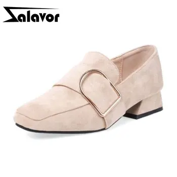 

ZALAVOR 2020 Classics Daily Woman Pumps Buckle Square Toe Simple Office Work Shoes Woman Shallow Spring Pumps Size 30-43