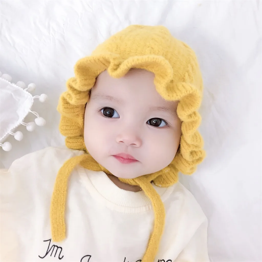 Princess Baby Girl Hat Laciness Knit Winter Newborn Hat Baby Bonnet Enfant Hats Kids Cap for Girls Warm New Born Caps#C