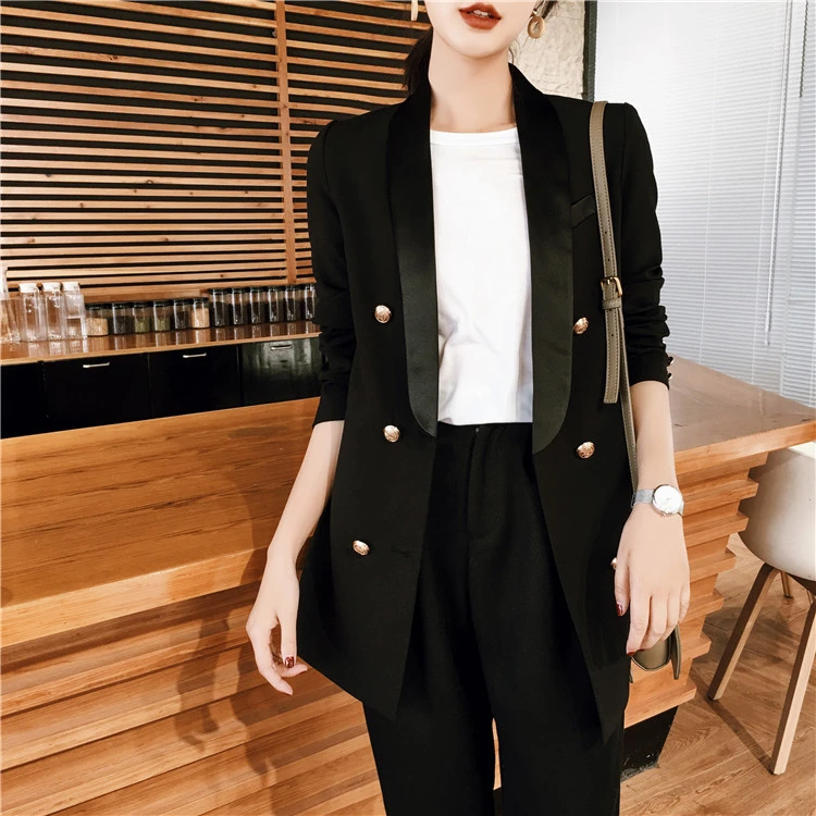 Blazer negro para mujer 2019 de alta calidad para oficina para mujer traje de bolsillos chaquetas abrigo ajustado para mujer prendas de vestir|Chaquetas| AliExpress