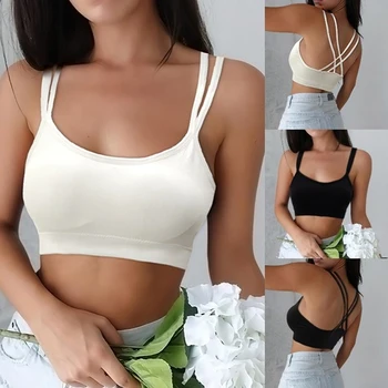 

Women Tube Top Fitness Bra Bandeau Top Wireless Underwear Female Cropped Camis Top Seamless Sports Bras Cross Back Tank