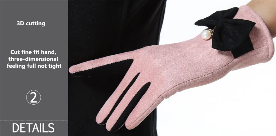 Женские перчатки, зимние шерстяные перчатки с бантом, модные дизайнерские женские перчатки, новые элегантные черные розовые перчатки