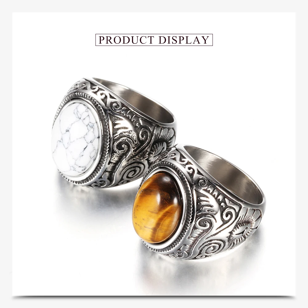 Wholesale Retro Jewelry turquoise Stone Rings For Men Titanium Steel Inlaid Three Colors Onyx Ring Men Domineering Opal Ring 5