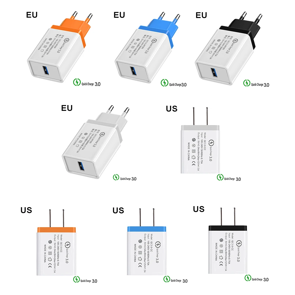 18 Вт EU/USA Быстрая зарядка QC 3 0 USB зарядные устройства для телефонов кабель быстрое
