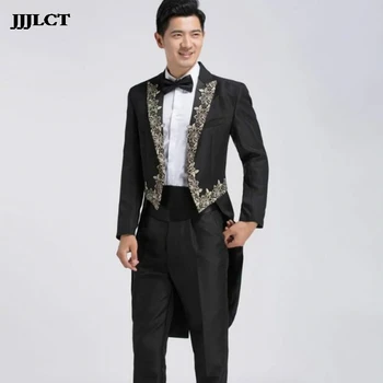 

Conductor Magic Stage Performance Costumes Men (Tops + Pants + Waist + Bow Tie) Tuxedo Men's Singer Host Dress Set