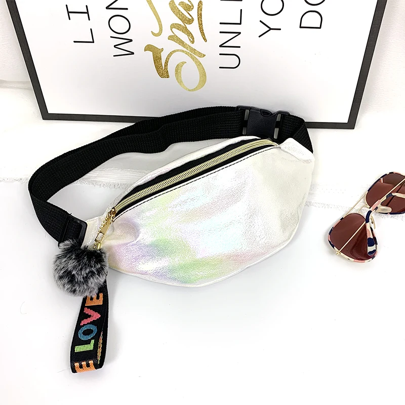 Голографическая Женская поясная сумка, цветная лазерная поясная сумка, Женская дорожная сумка на плечо, вечерние поясные сумки - Цвет: Белый
