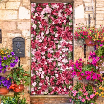 

3D Door Sticker red rose Wall Mural Art Wallpaper Poster Stickers Self Adhesive Removable Home Door Decals