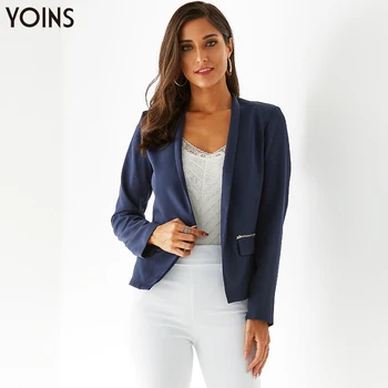 

YOINS 2020 Autumn Winter Women Blazer Zipper Back Open Front Short Cardigan Long Sleeves OL Blazer Blazer Feminino Jackets Suit