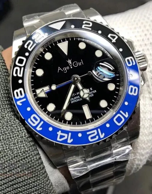 

Luxury Brand New Men Automatic Mechanical Watch Red Black Blue Ceramic Bezel GMT Master II Stainless Steel Sapphire Luminous
