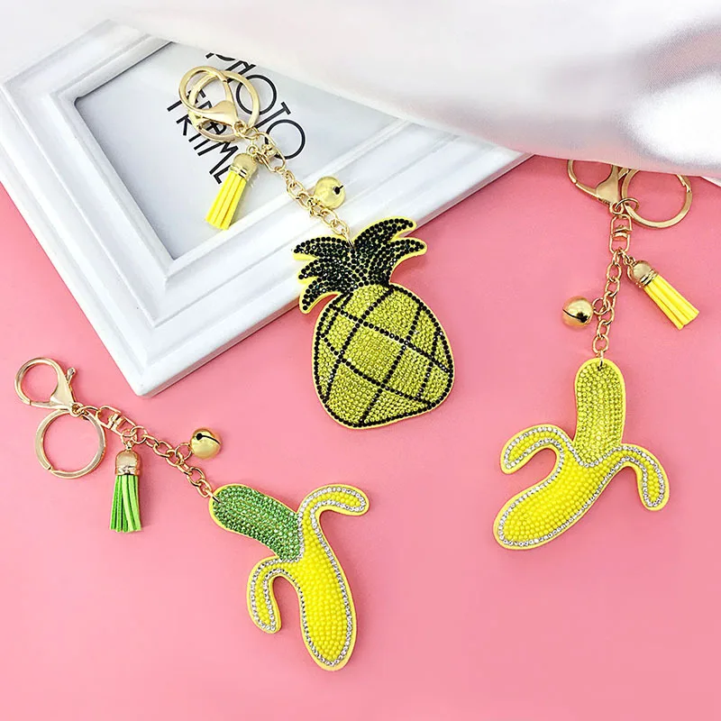 Cute banana fruit series key chains new korean velvet pineapple key