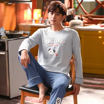 

2020 Men's Cotton Pajamas Letter Striped Sleepwear Cartoon Pajama Sets Casual Sleep&Lounge Pyjamas Plus Size 3XL Pijama