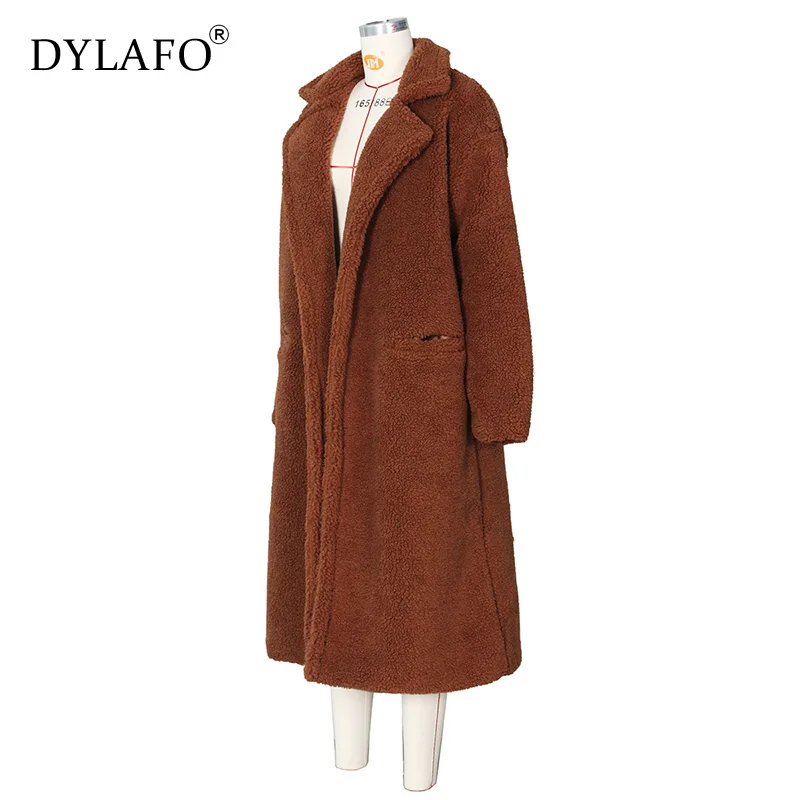 Женское пальто на осень и зиму, Элегантное длинное пальто из искусственного меха, женские топы, пальто, верхняя одежда, толстый теплый кардиган с карманами и плюшевым мишкой