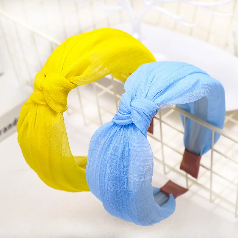 

2020 Spring Summer Solid Color Hair Bands Wash Face Headband Middle Knot Elegant Korean Fashion Yarn Hair Accessories for Women