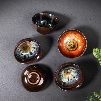 

Creative Kiln Change Teacup set Colorful Teacups Pigmented Jianzhan Kung Fu Tea Cups Environmentally Friendly Tea Bowl Drinkware