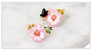 

Monet garden style enamel enamel gilded asymmetric butterfly earrings