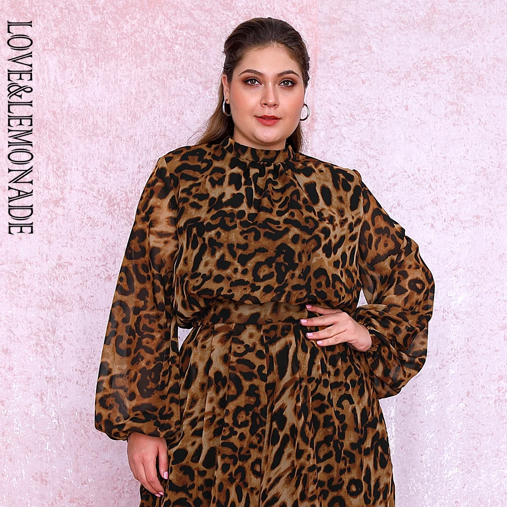 

LOVE&LEMONADE Plus Size Stand Lantern Sleeve Leopard Chiffon Blouse LM81500PLUS autumn/winter