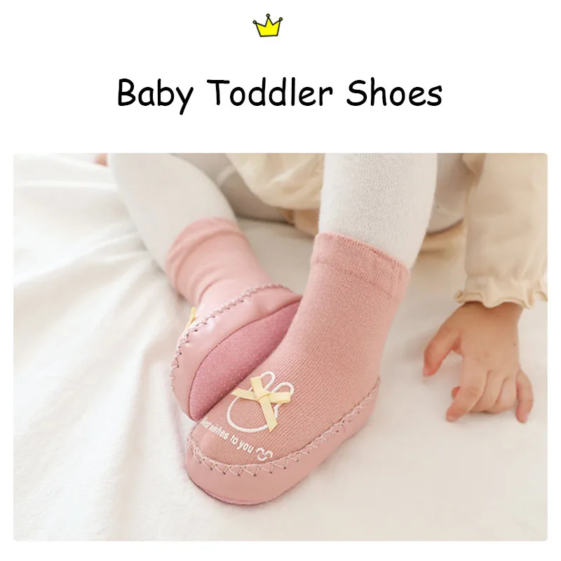 Детская обувь; Милые удобные нескользящие носки с рисунком новорожденная девочка; первый шаг; мягкая обувь для малышей; подошва из кожи и хлопка