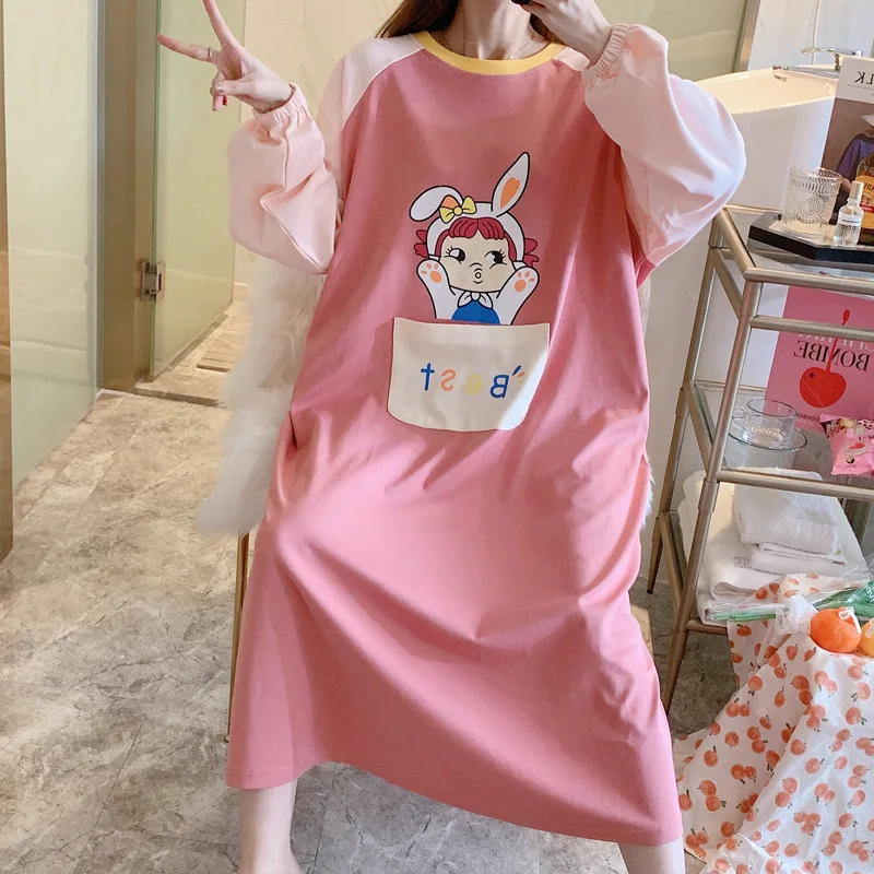 

Spring Autumn Women Pajamas Nightdress Cotton Long Sleeve Cute Duck Sleepwear Pregnant Women Plus Size Homewear Night Dress