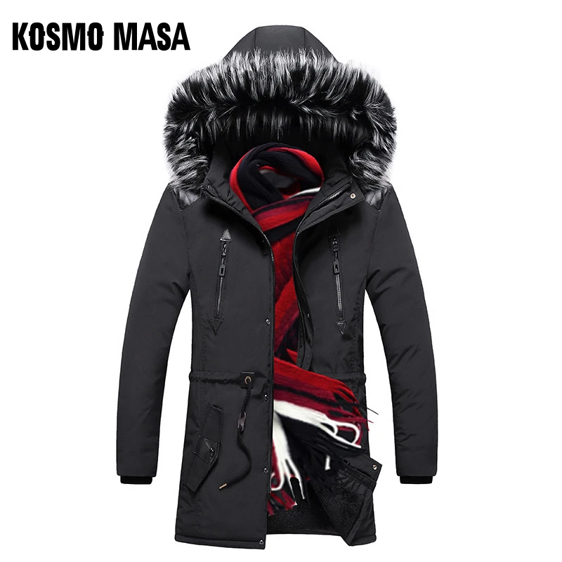 

KOSMO MASA Warm Long Winter Jacket Mens Hooded Waterproof Military Big Size Jacket Fur Parka Overcoats Cotton Coat For Men MP040
