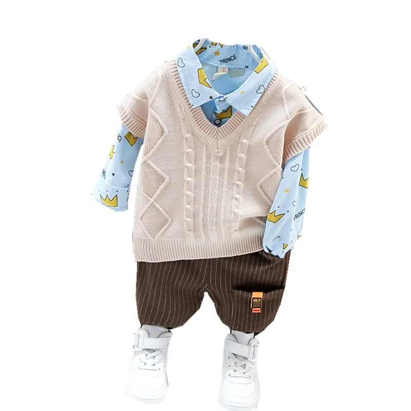 

Spring Autumn Children Fashion Clothes Baby Boys Girls Print Vest Shirt Pants 3Pcs/sets Kids Infant Clothing Toddler Sportswear